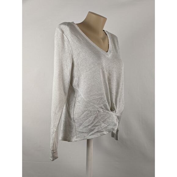 1.STATE Sweater Trendy Classic Metallic Twist Front Top Soft Ecru 0X Lightweight - Picture 2 of 7